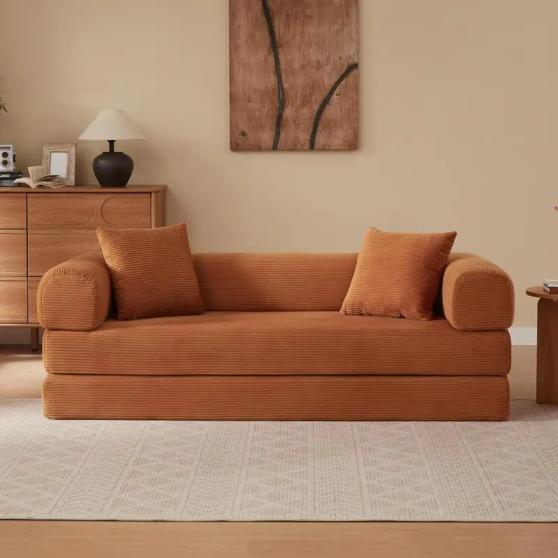 Corduroy Low Profile Floor Sofa, 3-Seater Block Cloud Sofa Filled with High Density Foam for Living Room