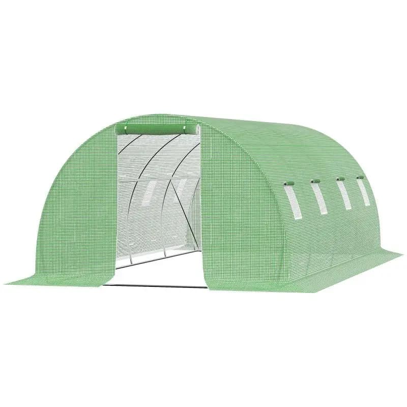 Tunnel Greenhouse 6x3x2 m with Roll-Up Door, 8 Mesh Windows and Green Galvanized Steel Structure