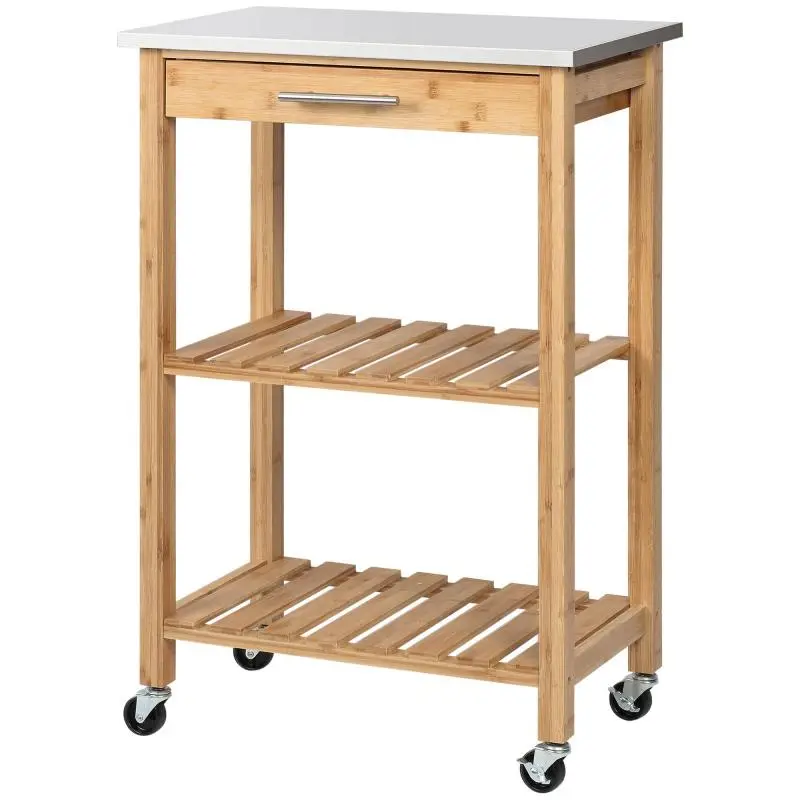 Bamboo Kitchen Cart with Stainless Steel Top