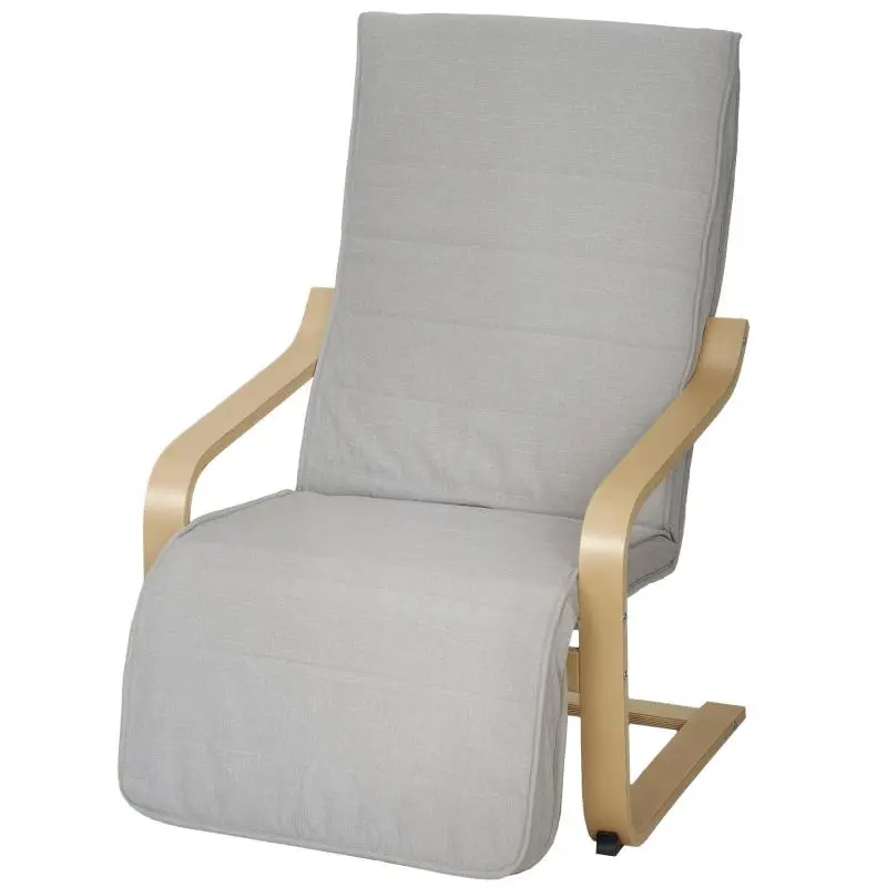 Bedroom Armchair with Adjustable Footrest, Light Grey
