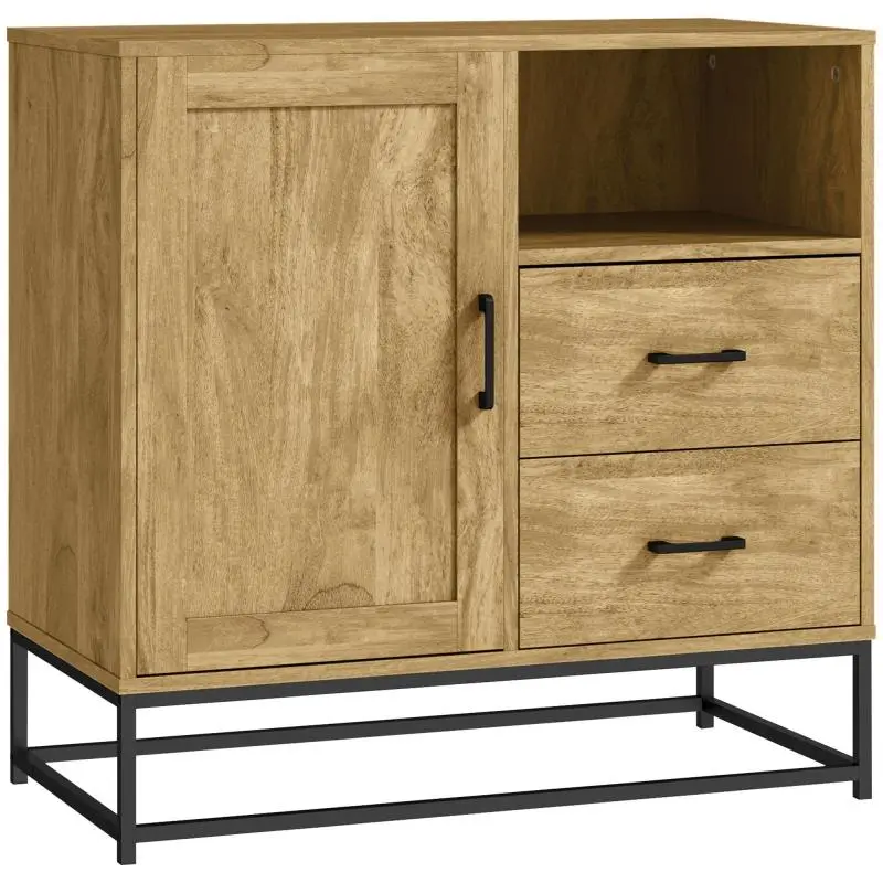 Sideboard with 2 Drawers and Open Shelf, Brown