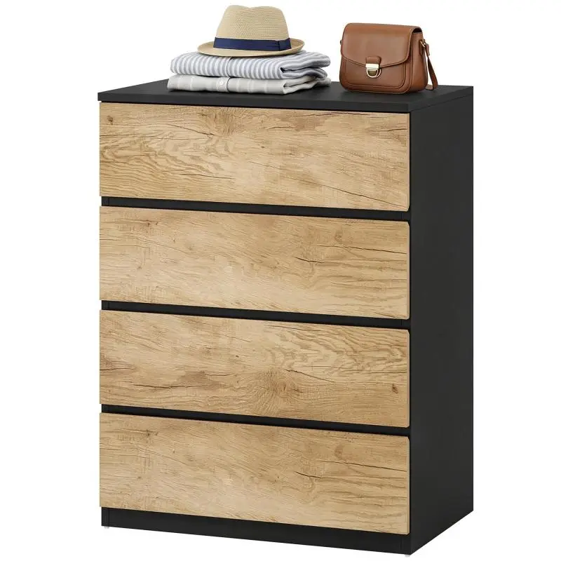 4-Drawer Chest of Drawers, Black and Oak