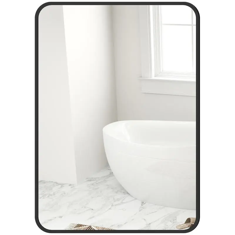Bathroom Mirror with Metal Frame, Black