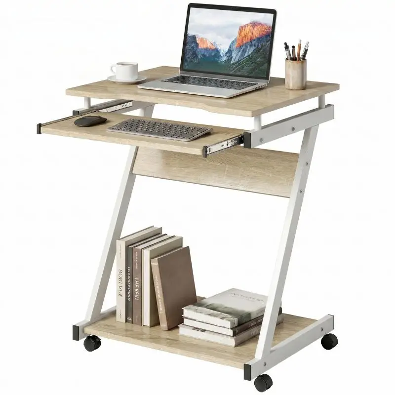 Computer Desk with 4 Wheels and Keyboard Tray