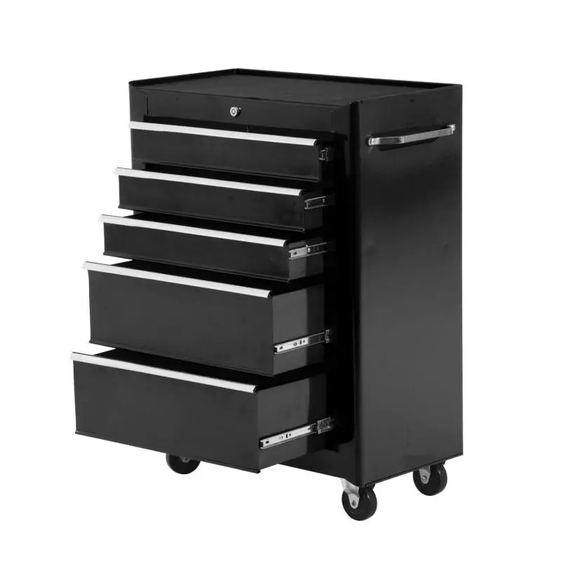 5-Drawer Tool Cart with Lock, Black