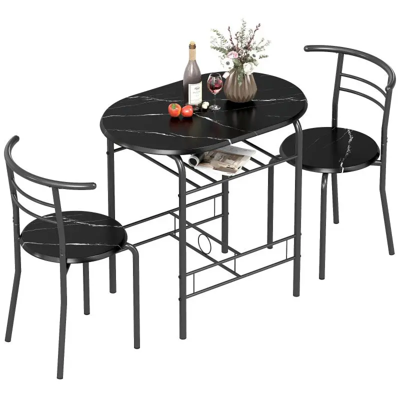 Dining Table and 2 Chairs Set, Black
