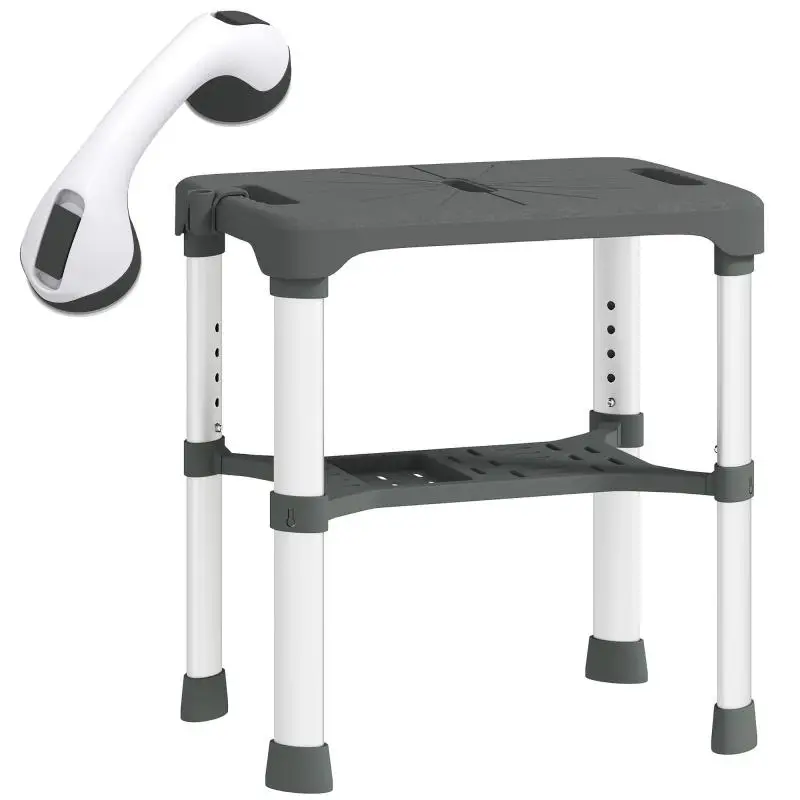 Aluminium Shower Stool with Shelf and Adjustable Height