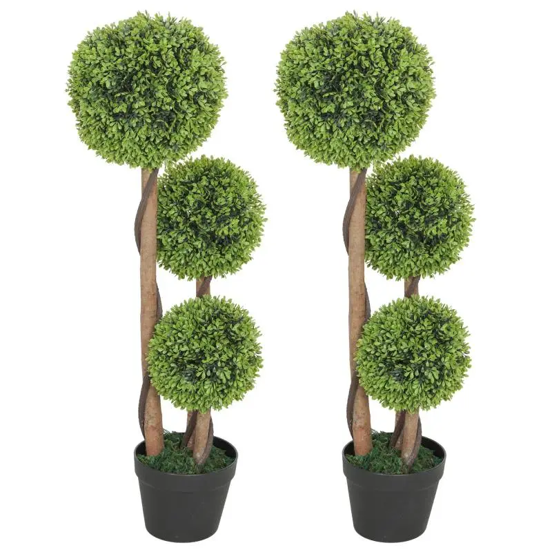 Set of 2 Artificial Boxwood Topiary Plants, 90 cm