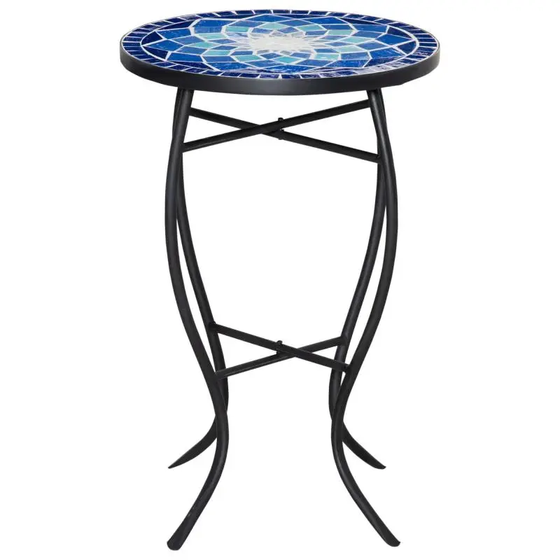 Round Garden Side Table with Ceramic Mosaic Top
