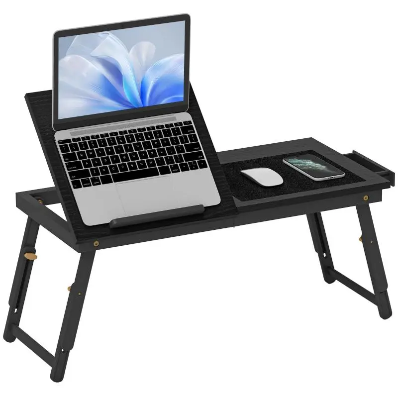 Foldable Bamboo Bed Table with Tilt Top