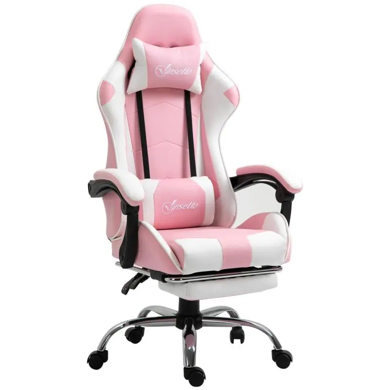 Ergonomic Reclining Gaming Chair, Pink and White