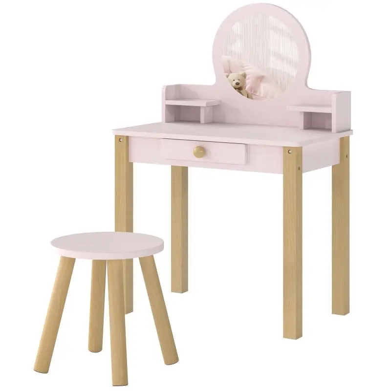Children’s Vanity Set with Stool and Drawer, Pink