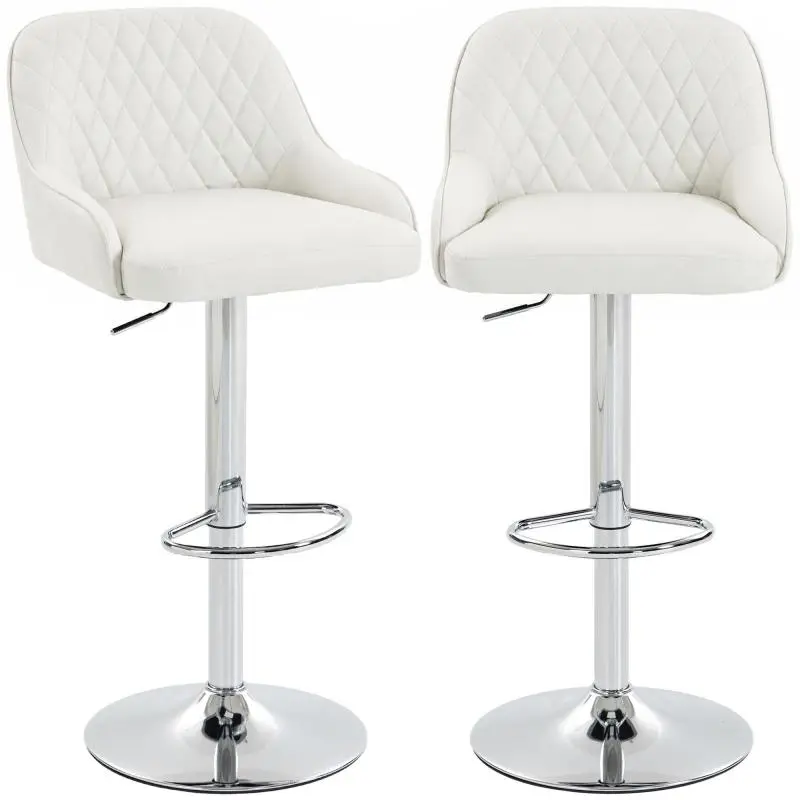 Set of 2 Swivel Bar Stools with Backrest, White