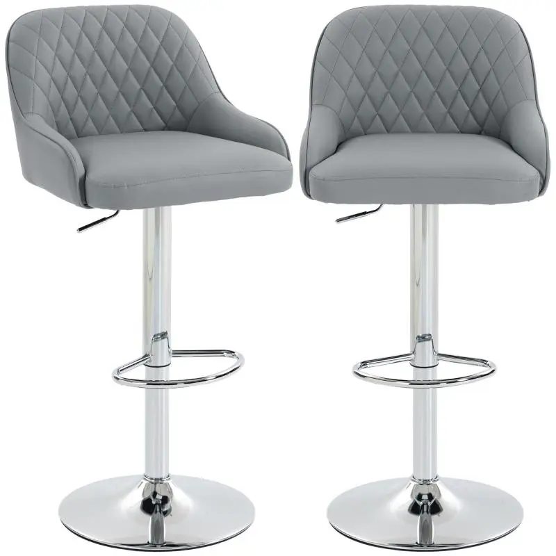 Set of 2 Swivel Bar Stools, Height-Adjustable, Light Grey