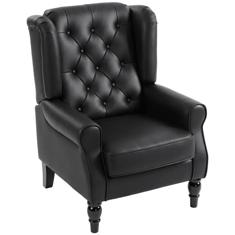 PU Leather Bedroom Armchair with Wood Legs, Black