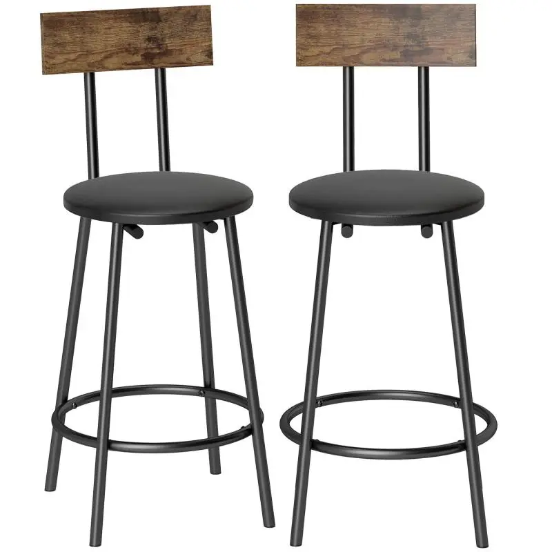 Set of 2 Bar Stools with Backrest, Black