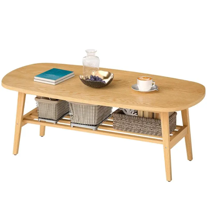 2-Tier Coffee Table, 120 cm, Natural Wood