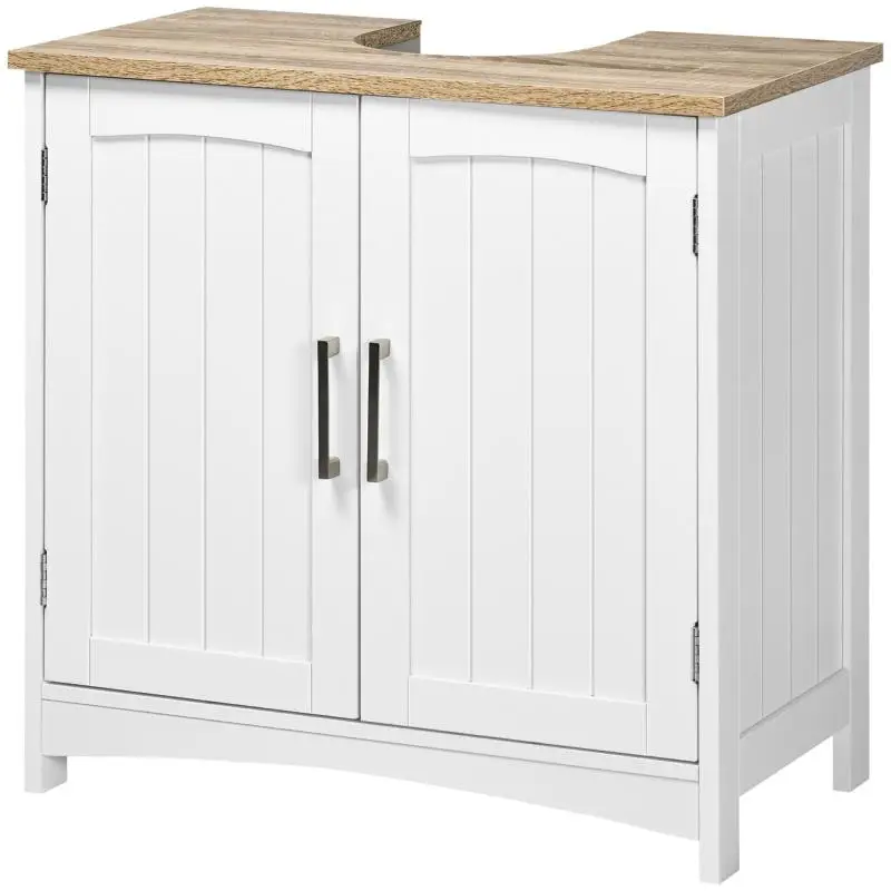 Under-Sink Bathroom Cabinet, White and Natural Wood
