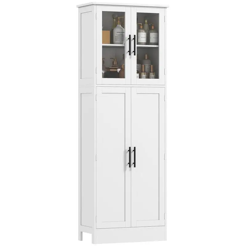 Tall Bathroom Cabinet, 4 Doors, White