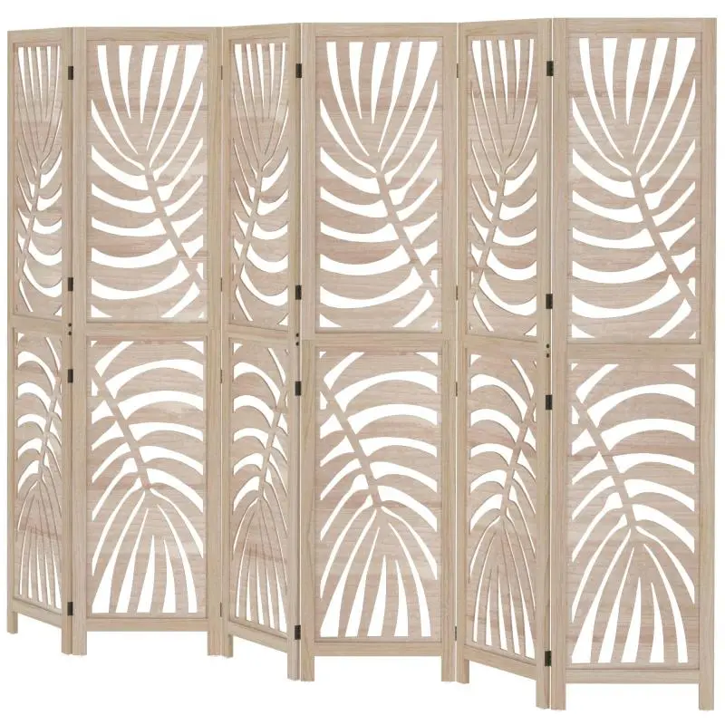 6-Panel Indoor Room Divider, Natural Wood