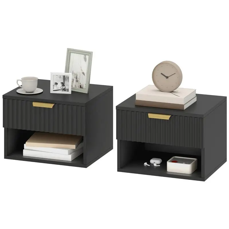 Set of 2 Floating Bedside Tables with Drawer