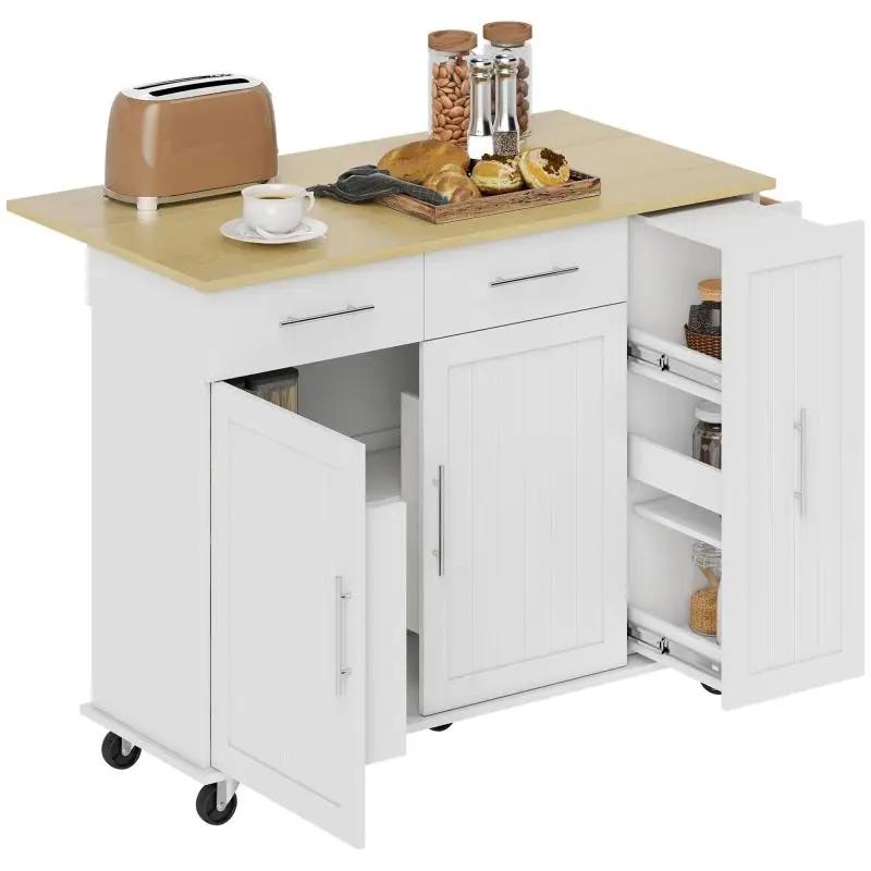 Kitchen Island with Drop-Leaf Top and 2 Drawers