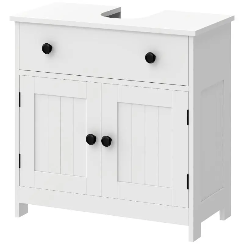 Bathroom Vanity Unit with Soft-Close Hinges, Drawer and 2 Doors, White