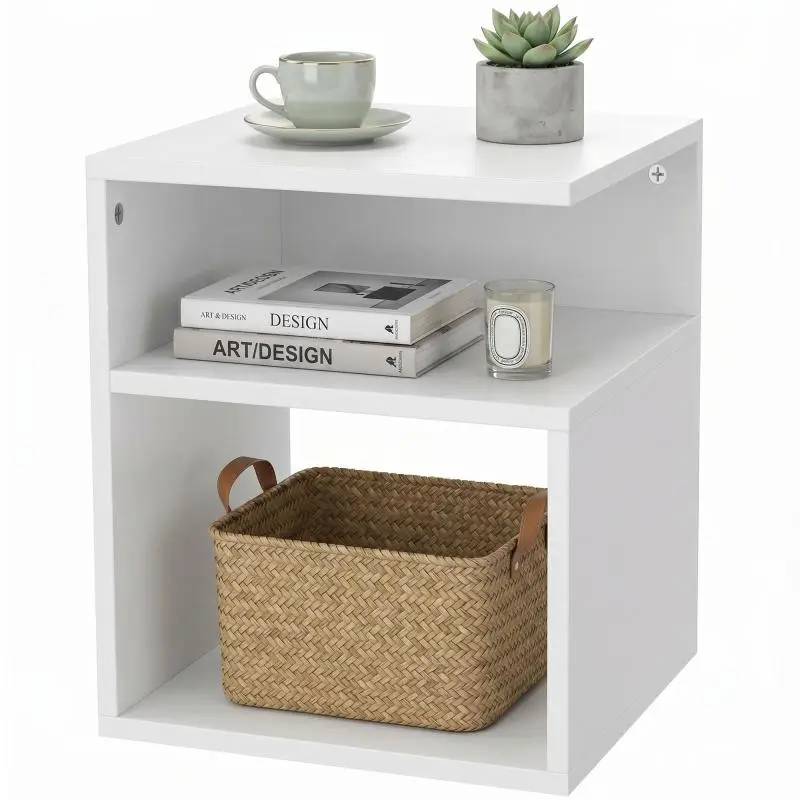 Side Table with Open Shelves, White