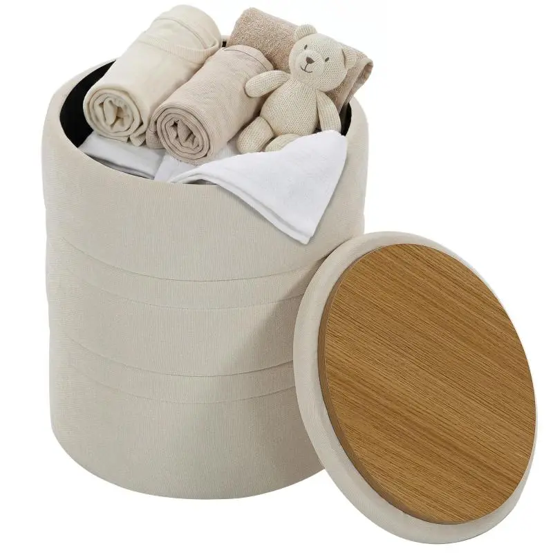 Chenille Storage Pouf with Lid, 36.5 x 36.5 x 46.5 cm