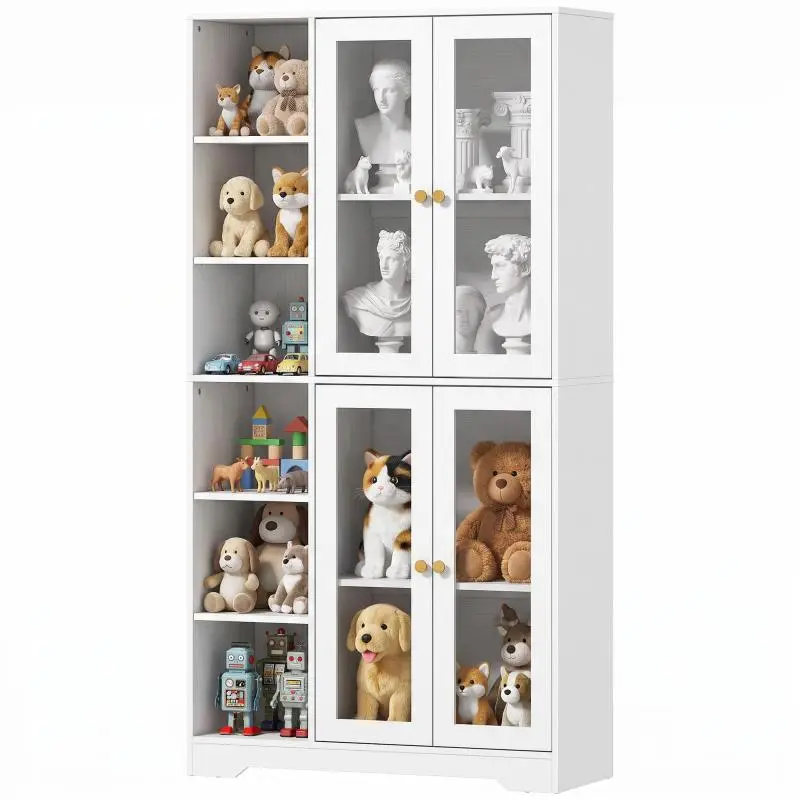 Tall Kitchen Cabinet with 4 Glass Doors, 90 cm