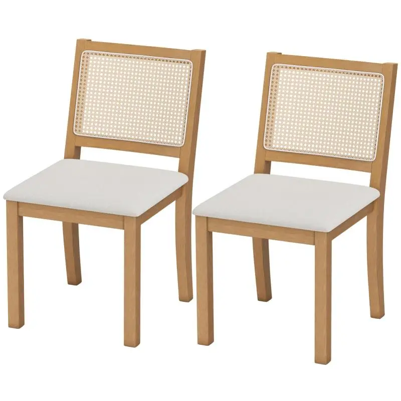 Set of 2 Dining Chairs with Rattan-Effect Backrest