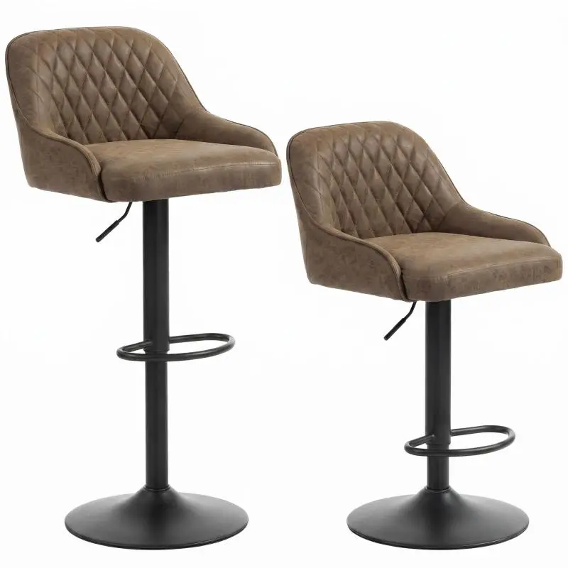 Set of 2 Bar Stools with Swivel Seat and Adjustable Height