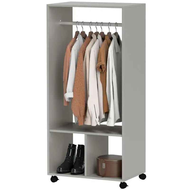 Wardrobe with Hanging Rail and 2 Shelves, Grey