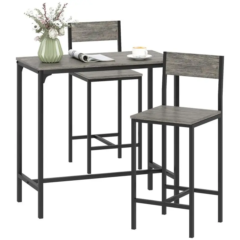 Bar Table and 2 Stool Set, Dark Grey