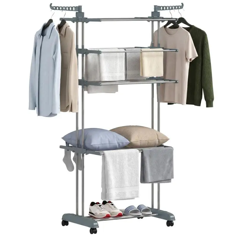 Foldable 4-Tier Clothes Drying Rack with Wheels