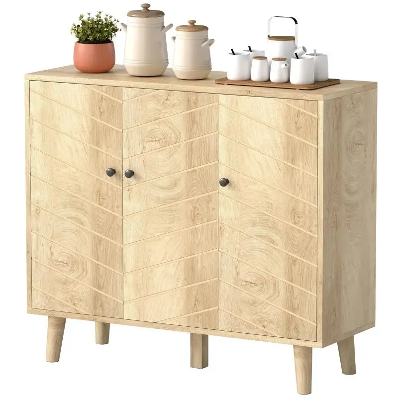 Kitchen Sideboard with 3 Doors, Natural Wood