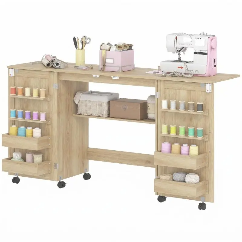 Folding Sewing Table with Storage, 160 cm
