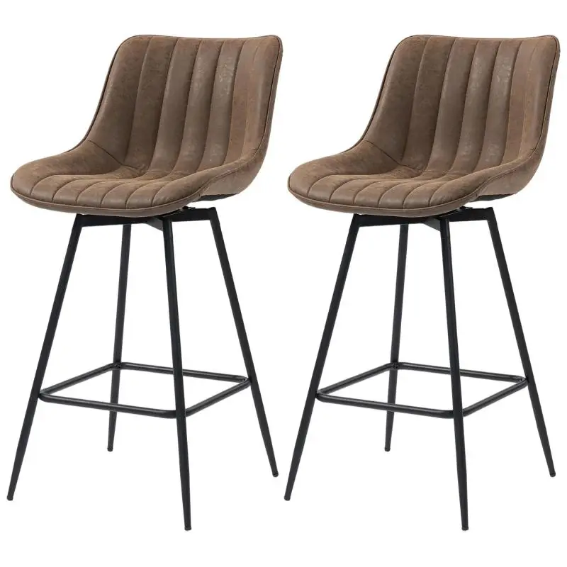 Set of 2 Bar Stools with Backrests, Brown