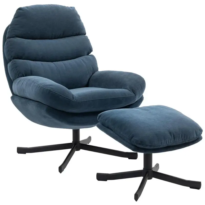 Reclining Armchair with Footstool, Blue