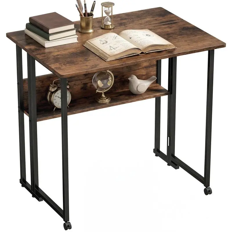 Foldable Desk with Storage Shelf, 80 cm