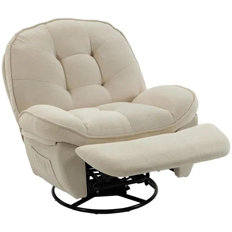 Swivel Recliner Chair with Rocking Function, Cream White