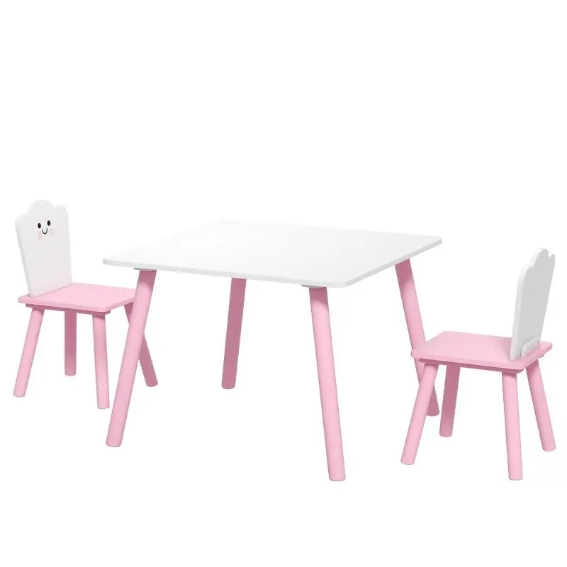 Children's Table and 2 Chairs Set, Pink and White