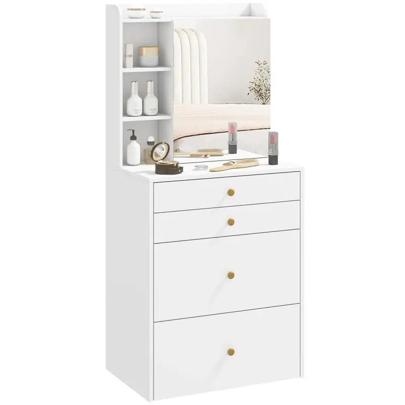 Compact Vanity Table With Mirror and Stool, 60 cm