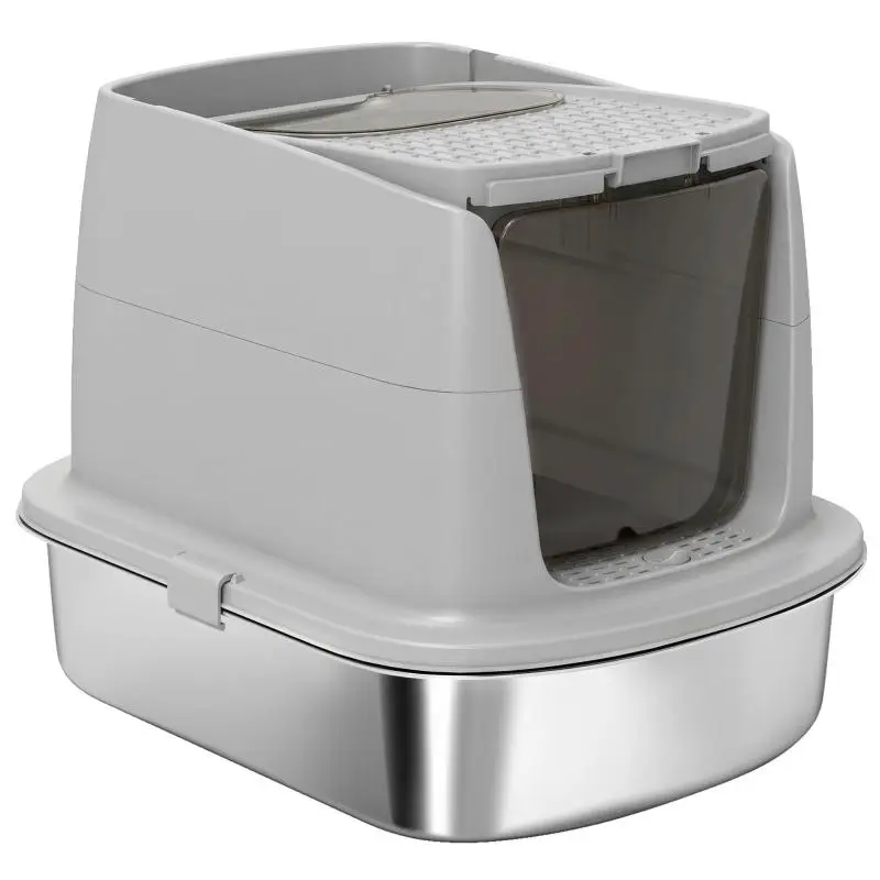 Stainless Steel Enclosed Cat Litter Box with Scoop
