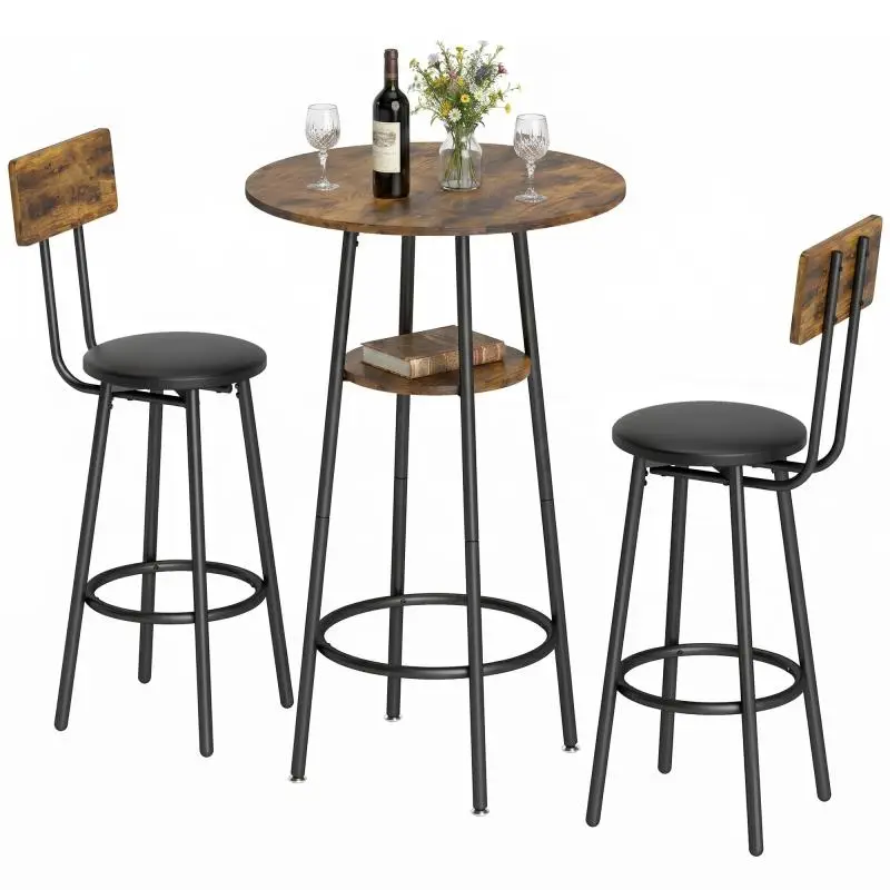 Industrial Bar Table Set with 2 Stools