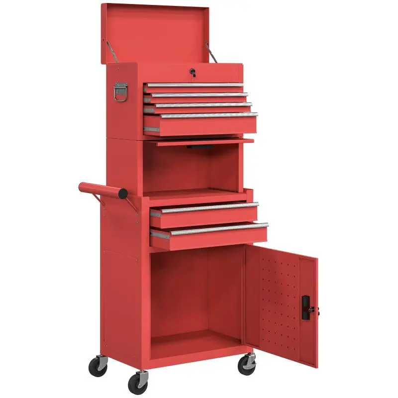 Mobile Tool Cabinet With 6 Drawers and 2 Cupboards