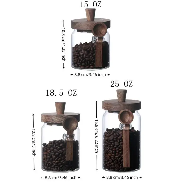 3 Glass Coffee Jars with Spoons