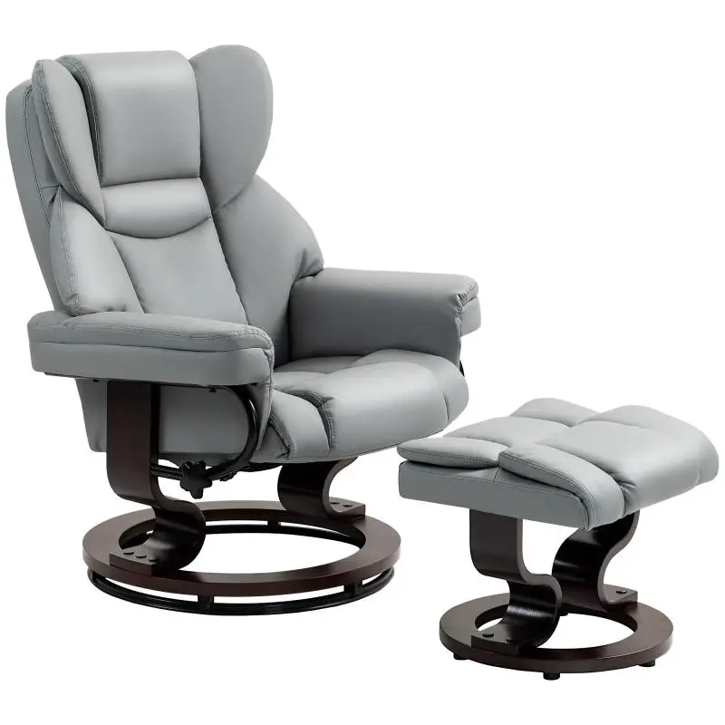 Swivel Recliner with Footstool, Light Grey