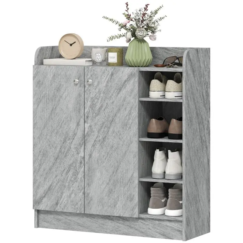 Shoe Cabinet with 4 Open Compartments, Grey