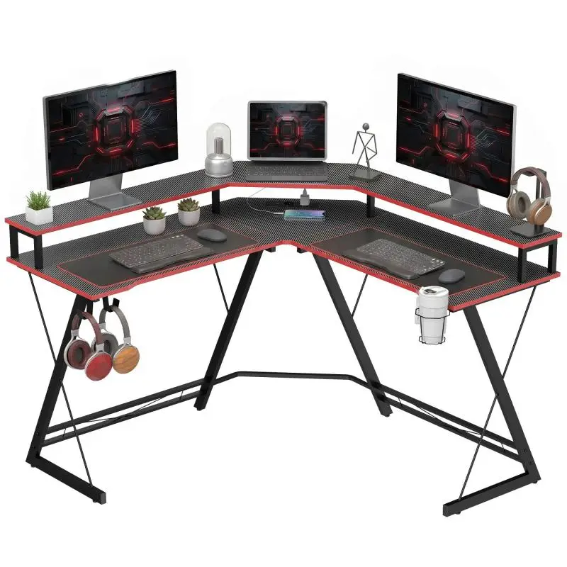 L-Shaped Computer Desk with Power Outlets, 128 cm